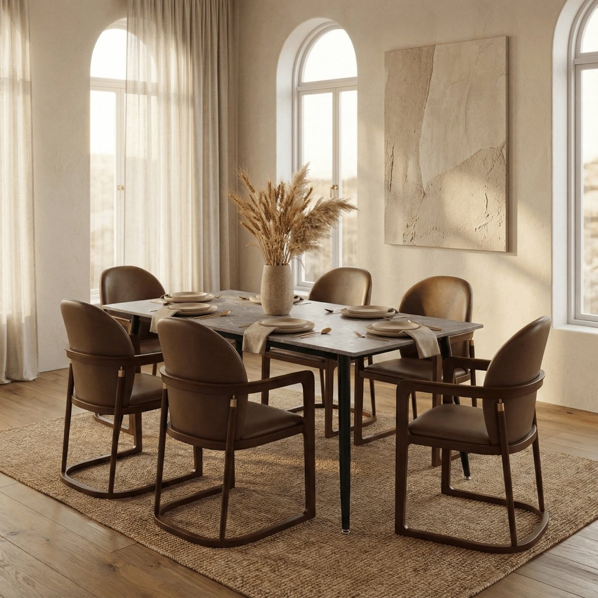 Zayle Rectangular Dining Table with a Sintered Stone Tabletop and a Stainless Steel Base Black 48 in. Wide Light Grey Dining Table Leisuremod