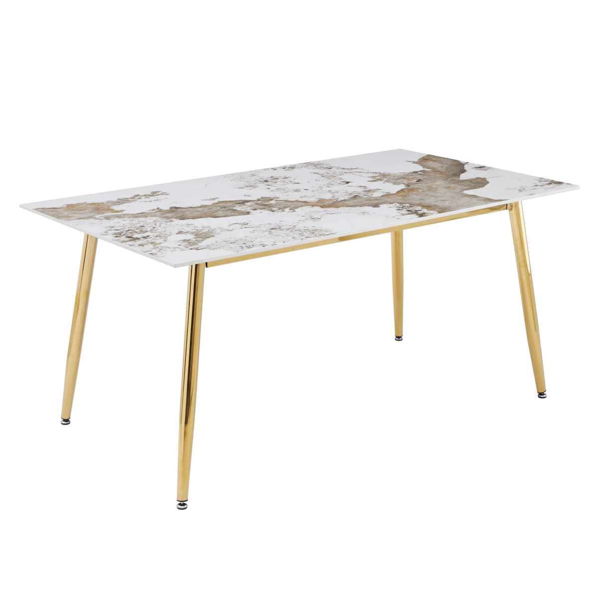 Zayle Rectangular Dining Table with a Sintered Stone Tabletop and a Stainless Steel Base Gold White Grey Dining Table Leisuremod