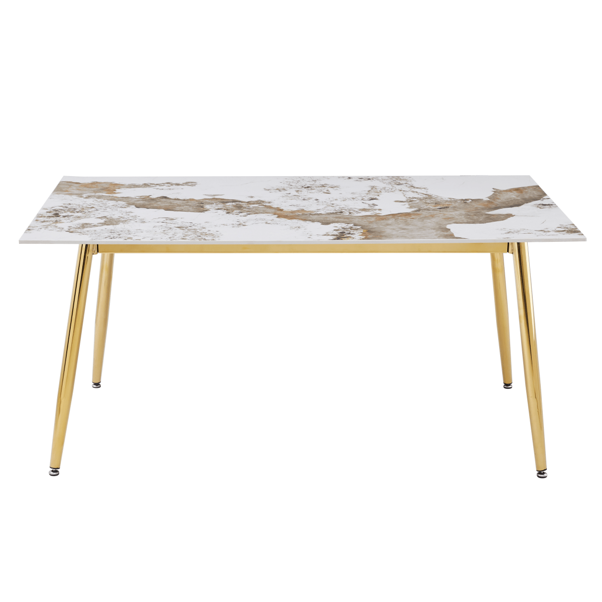 Zayle Rectangular Dining Table with a Sintered Stone Tabletop and a Stainless Steel Base Gold White Grey Dining Table Leisuremod