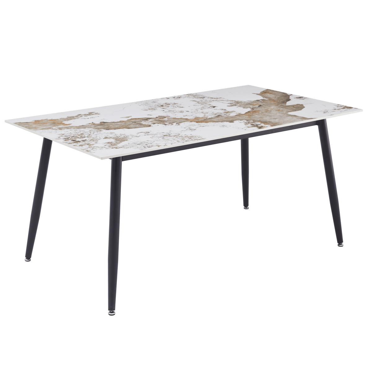 Zayle Rectangular Dining Table with a Sintered Stone Tabletop and a Stainless Steel Base Black White Grey Dining Table Leisuremod