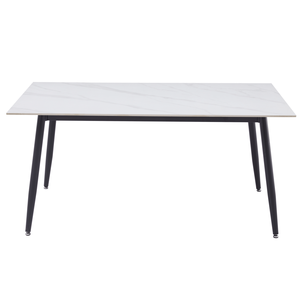 Zayle Rectangular Dining Table with a Sintered Stone Tabletop and a Stainless Steel Base Black White Marble Dining Table Leisuremod