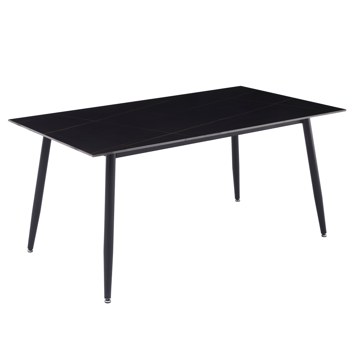 Zayle Rectangular Dining Table with a Sintered Stone Tabletop and a Stainless Steel Base Black Black Gold Dining Table Leisuremod