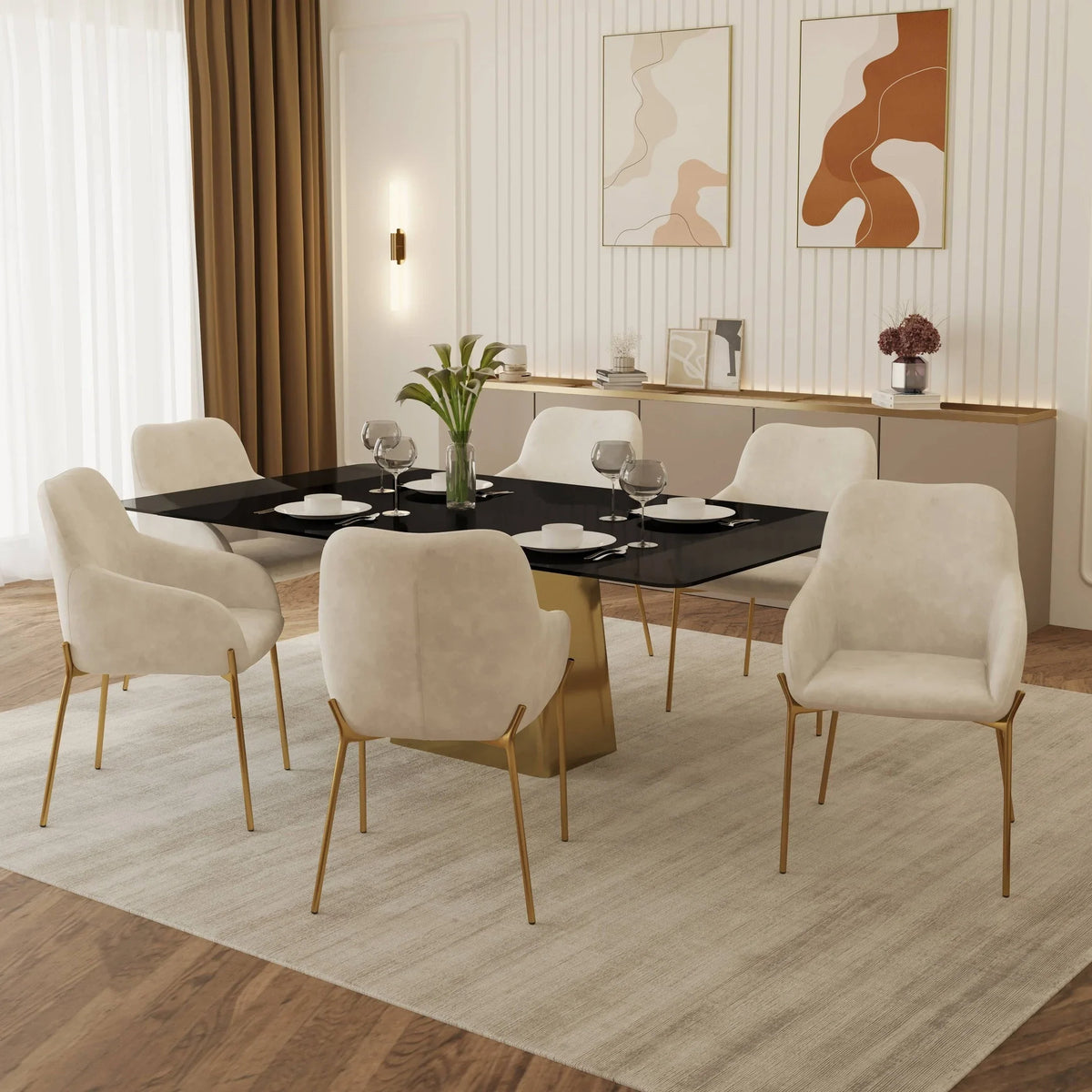 Zaire Upholsters Dining Chair in Velvet/Leather/Boucle with Gold Chrome Iron - Elax Furniture