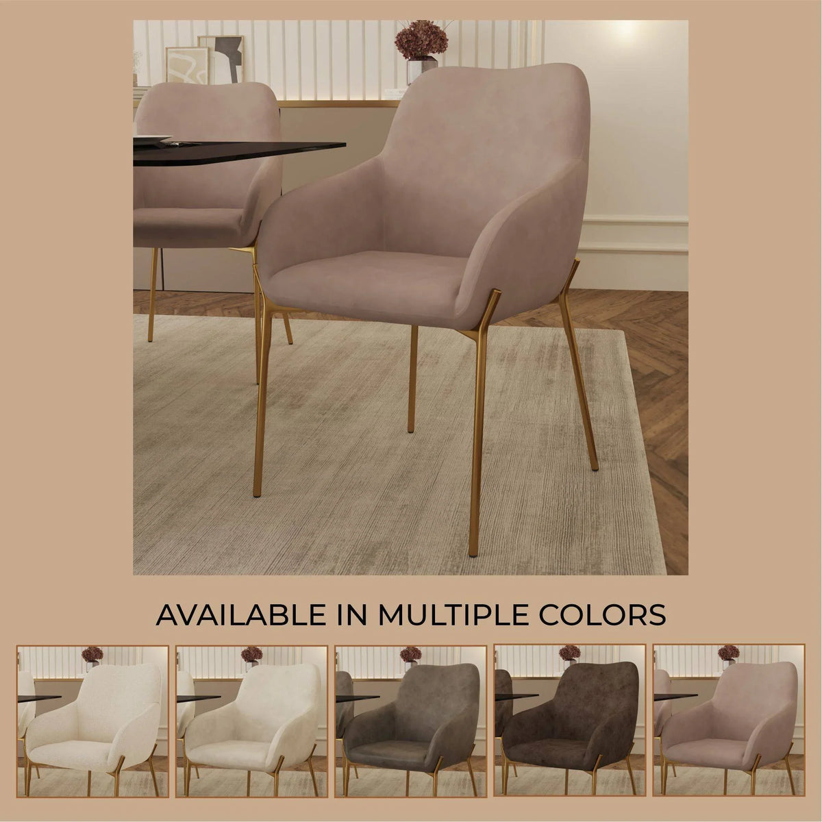 Zaire Upholsters Dining Chair in Velvet/Leather/Boucle with Gold Chrome Iron - Elax Furniture