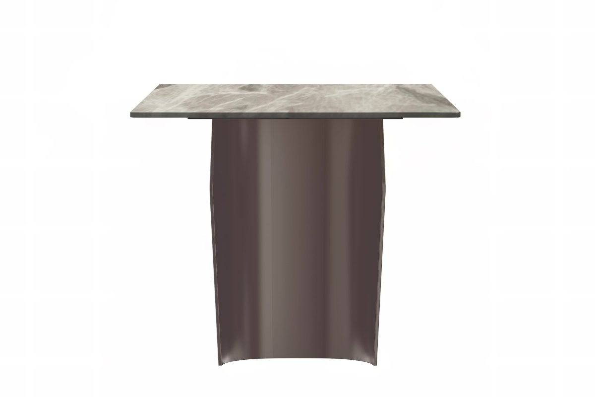 Zelan Dining Table with Rectangular Glass/Sintered Stone Tabletop and Steel Legs Sintered Stone 55 Inches Wide Deep Grey Dining Table Leisuremod