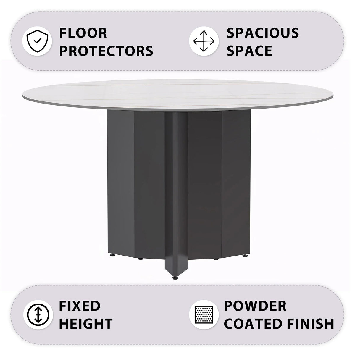 Zevro Round Dining Table with Sintered Stone/Glass Tabletop in Black Stainless Steel - Elax Furniture