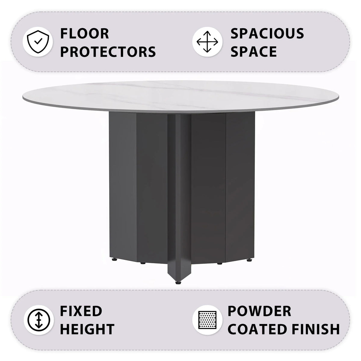 Zevro Round Dining Table with Sintered Stone/Glass Tabletop in Black Stainless Steel - Elax Furniture