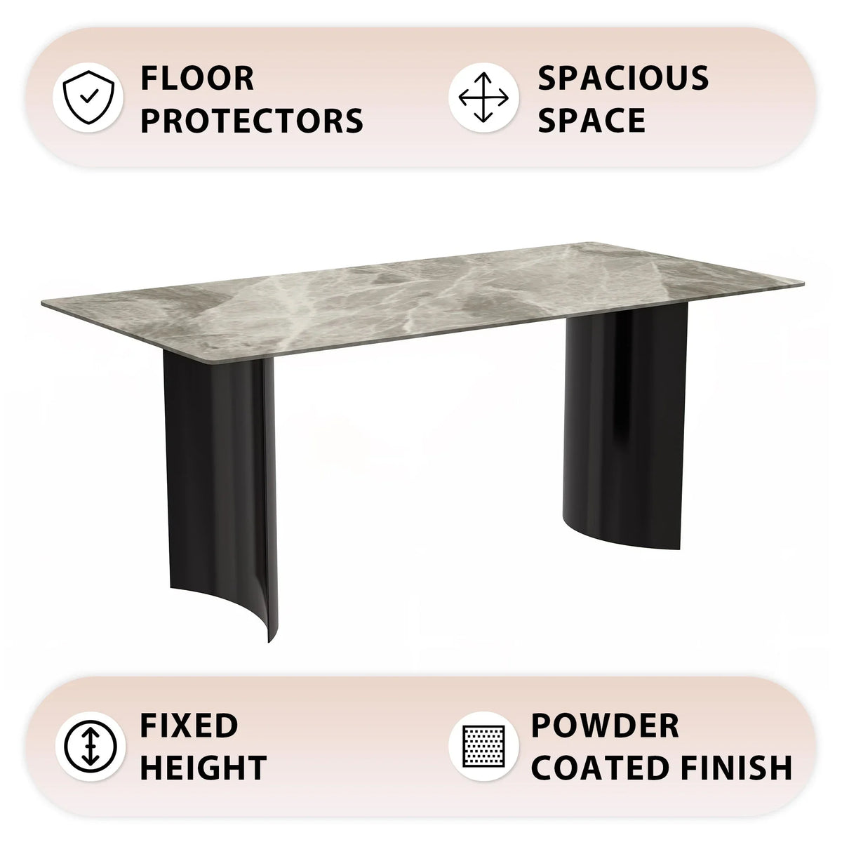 Zara Rectangular Dining Table with Glass/Sintered Stone Top and Stainless Steel Base - Elax Furniture