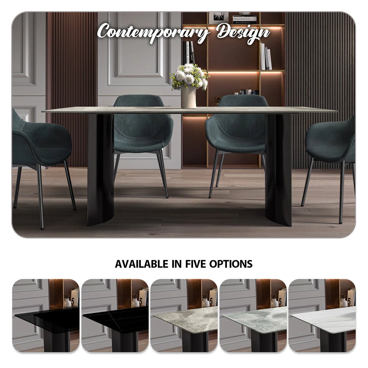 Zara Rectangular Dining Table with Glass/Sintered Stone Top and Stainless Steel Base - Elax Furniture