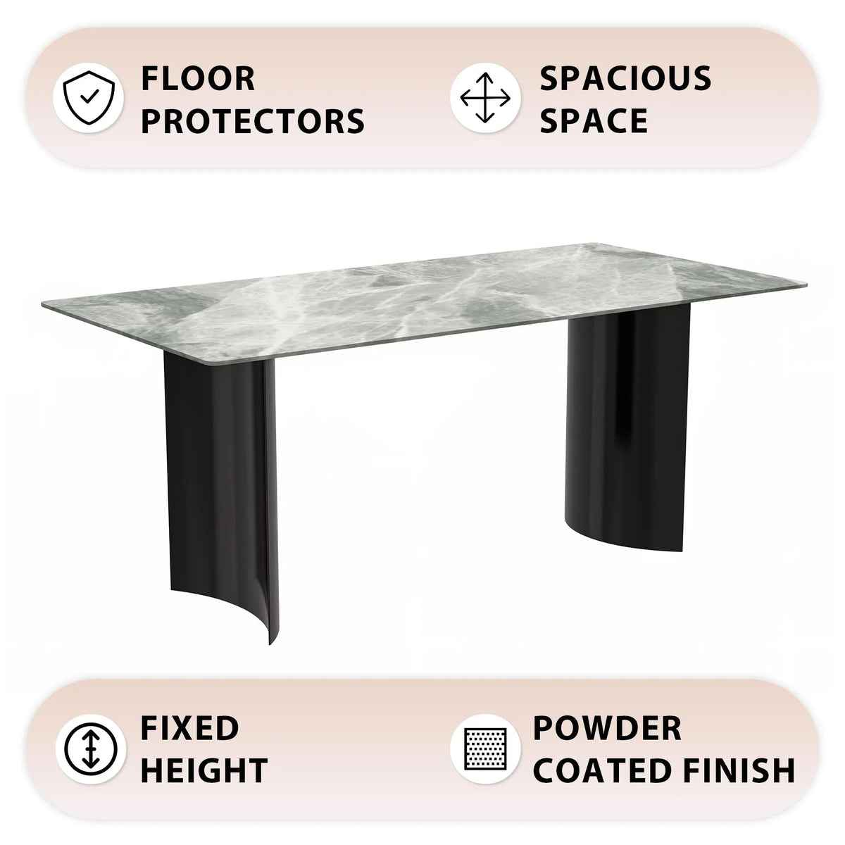 Zara Rectangular Dining Table with Glass/Sintered Stone Top and Stainless Steel Base - Elax Furniture