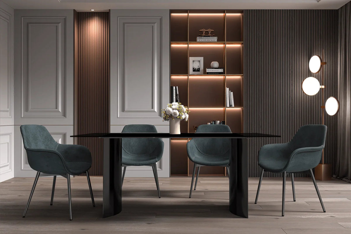 Zara Rectangular Dining Table with Glass/Sintered Stone Top and Stainless Steel Base - Elax Furniture