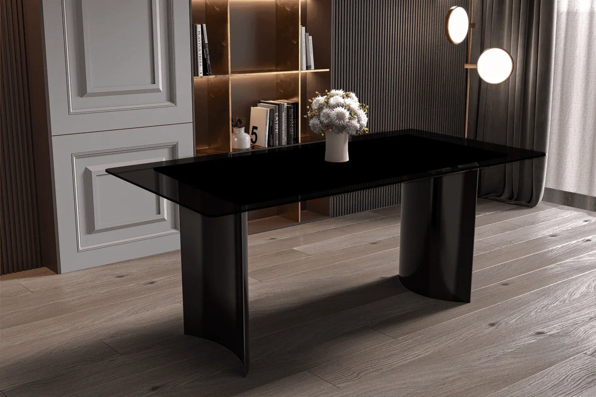 Zara Rectangular Dining Table with Glass/Sintered Stone Top and Stainless Steel Base - Elax Furniture