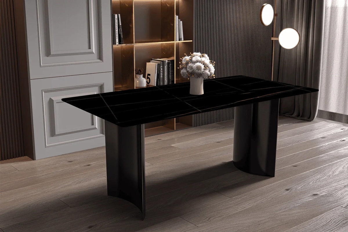 Zara Rectangular Dining Table with Glass/Sintered Stone Top and Stainless Steel Base - Elax Furniture