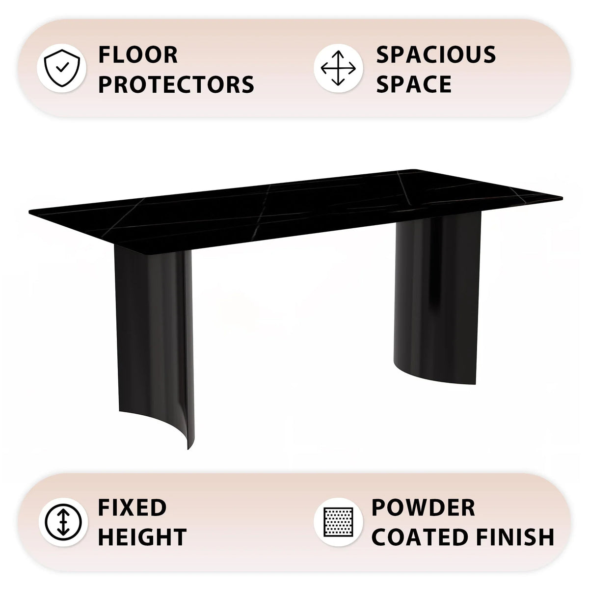 Zara Rectangular Dining Table with Glass/Sintered Stone Top and Stainless Steel Base - Elax Furniture