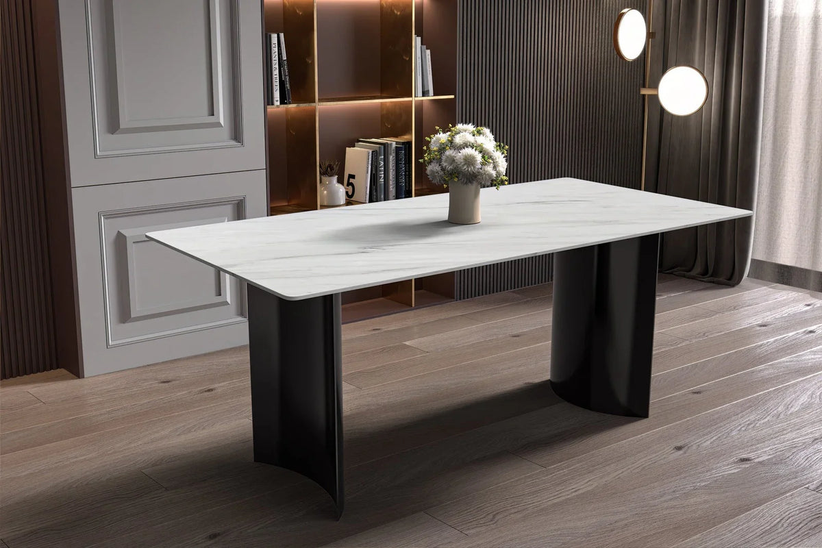 Zara Rectangular Dining Table with Glass/Sintered Stone Top and Stainless Steel Base - Elax Furniture