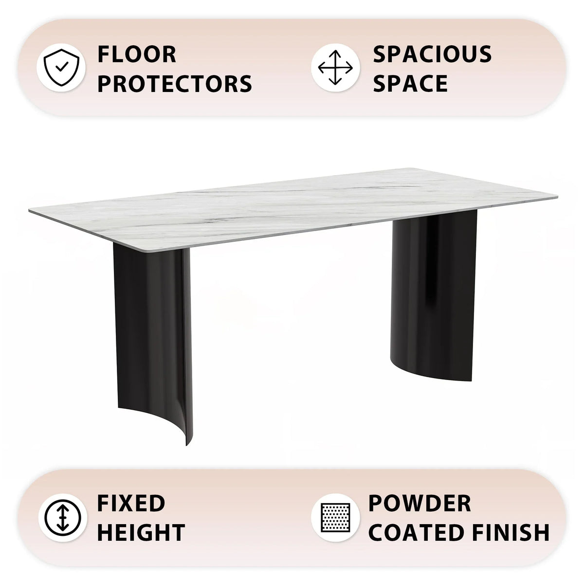 Zara Rectangular Dining Table with Glass/Sintered Stone Top and Stainless Steel Base - Elax Furniture