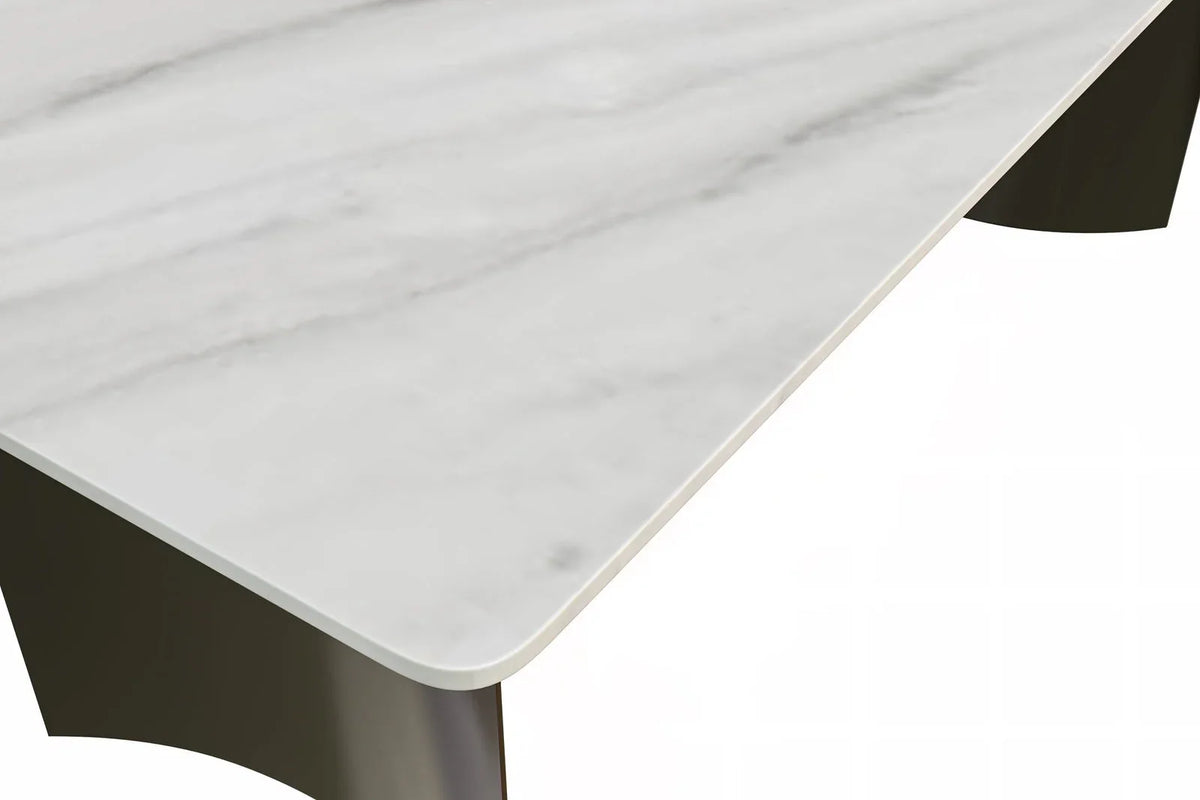 Zara Rectangular Dining Table with Glass/Sintered Stone Top and Stainless Steel Base - Elax Furniture