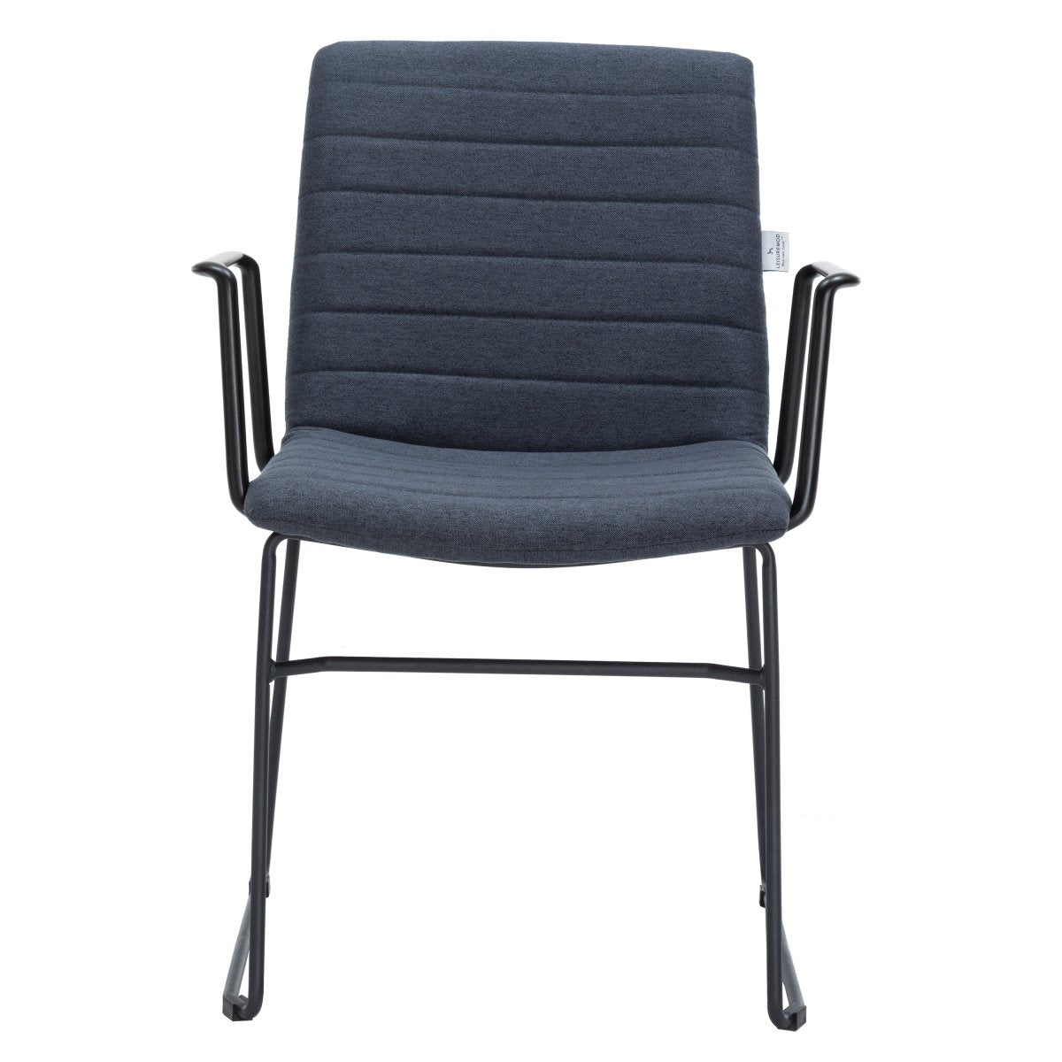 Zylar Leather/Polyester Guest Arm Chair with Powder-Coated Stainless Steel Base Dark Blue Polyester Office Chair Leisuremod