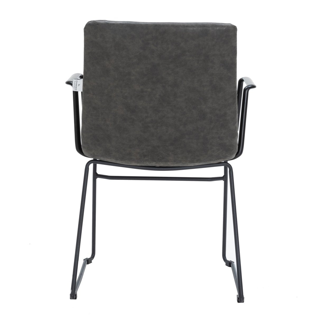 Zylar Leather/Polyester Guest Arm Chair with Powder-Coated Stainless Steel Base Charcoal Leather Office Chair Leisuremod