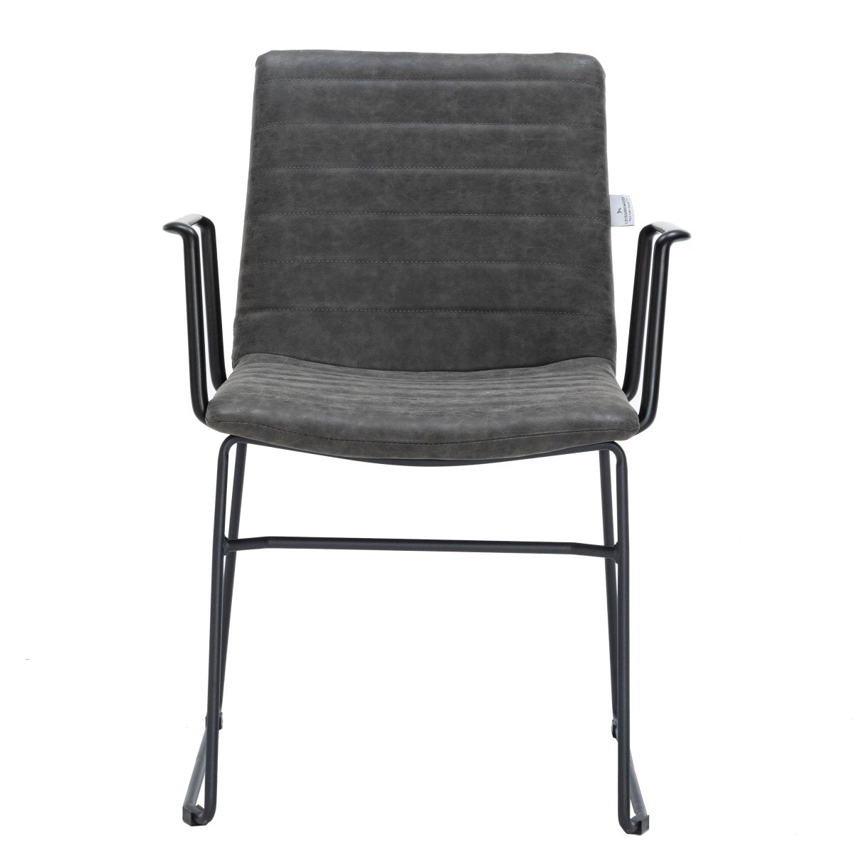 Zylar Leather/Polyester Guest Arm Chair with Powder-Coated Stainless Steel Base Charcoal Leather Office Chair Leisuremod