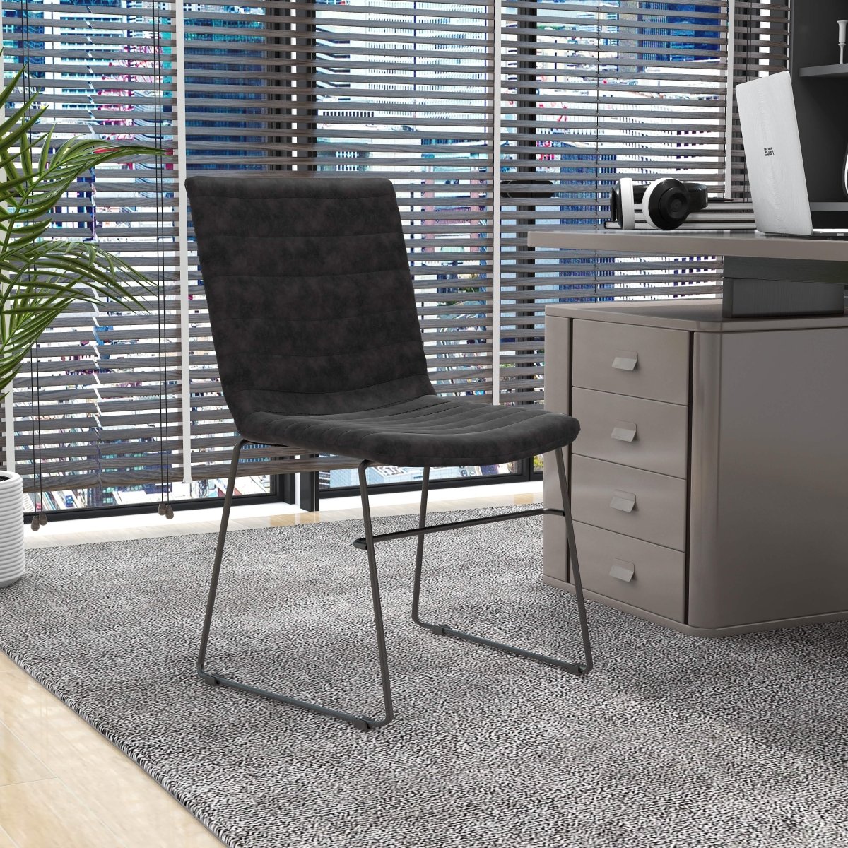 Zylar Leather/Polyester Office Guest Chair with Powder-Coated Stainless Steel Base Charcoal Office Chair Leisuremod