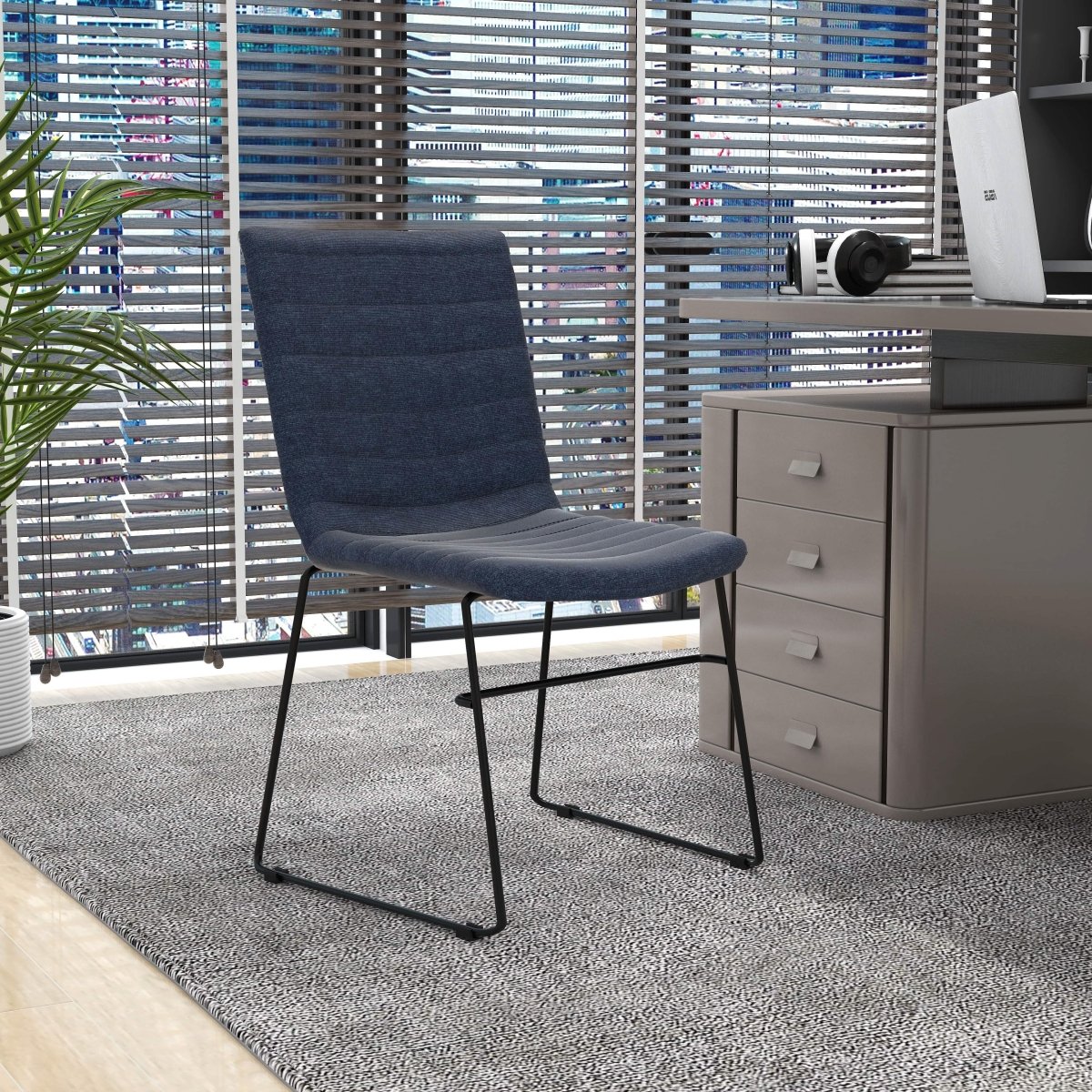 Zylar Leather/Polyester Office Guest Chair with Powder-Coated Stainless Steel Base Dark Blue Office Chair Leisuremod