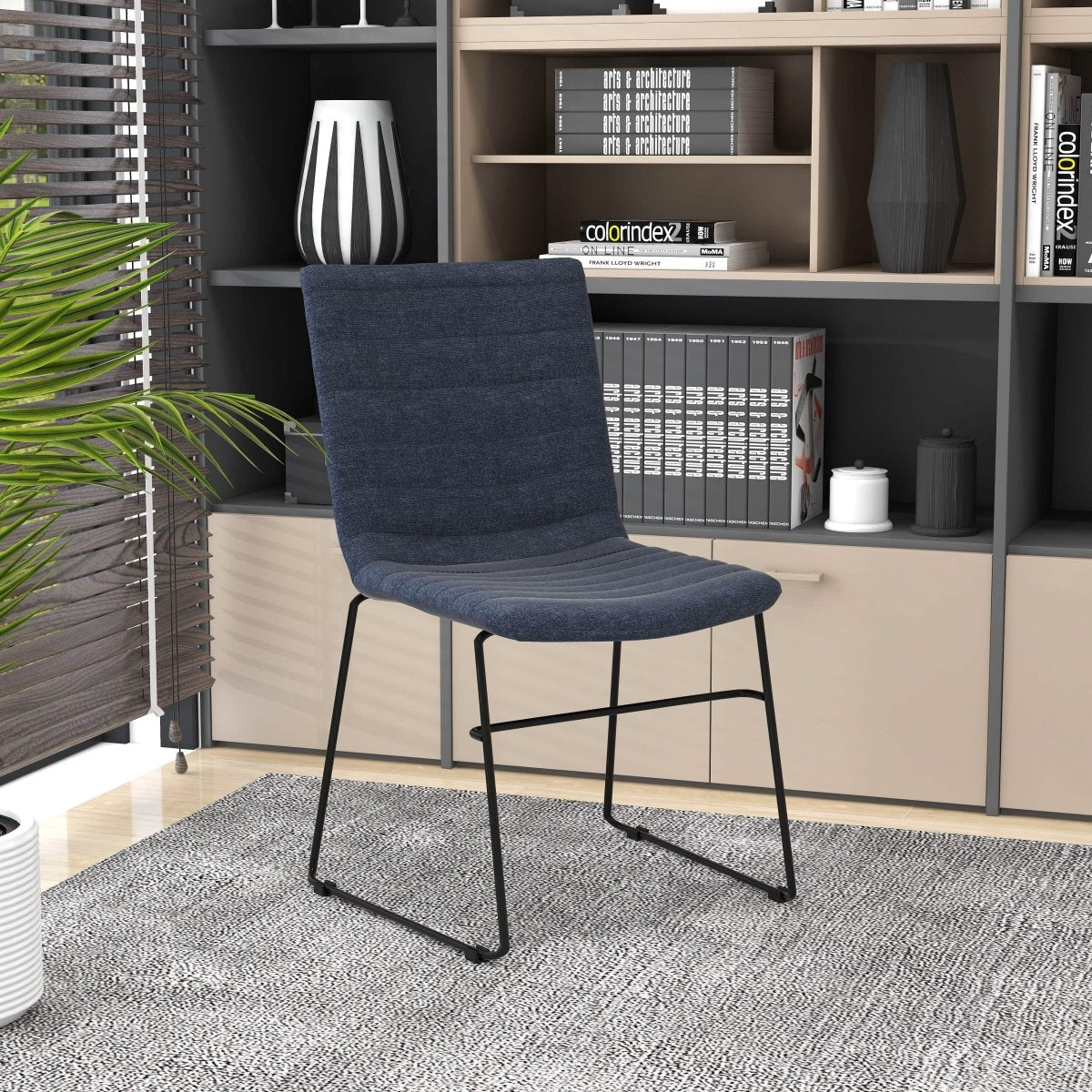 Zylar Leather/Polyester Office Guest Chair with Powder-Coated Stainless Steel Base Dark Blue Office Chair Leisuremod