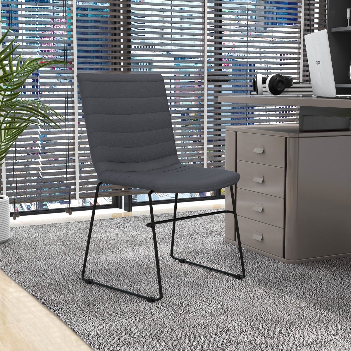 Zylar Leather/Polyester Office Guest Chair with Powder-Coated Stainless Steel Base Grey Leather Office Chair Leisuremod