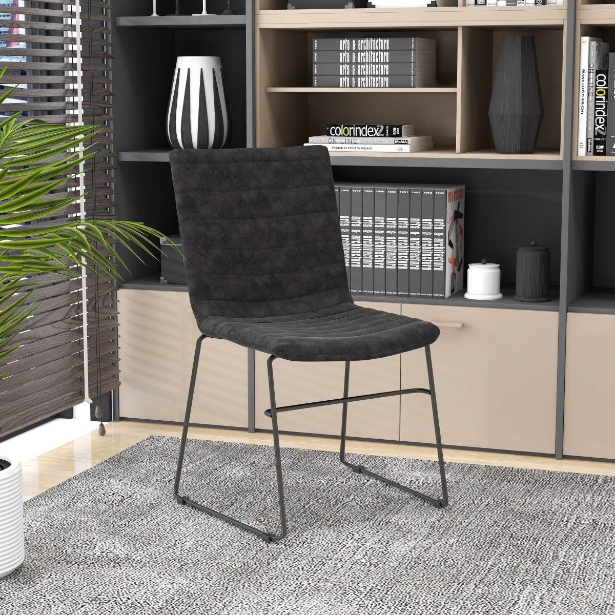 Zylar Leather/Polyester Office Guest Chair with Powder-Coated Stainless Steel Base Charcoal Office Chair Leisuremod