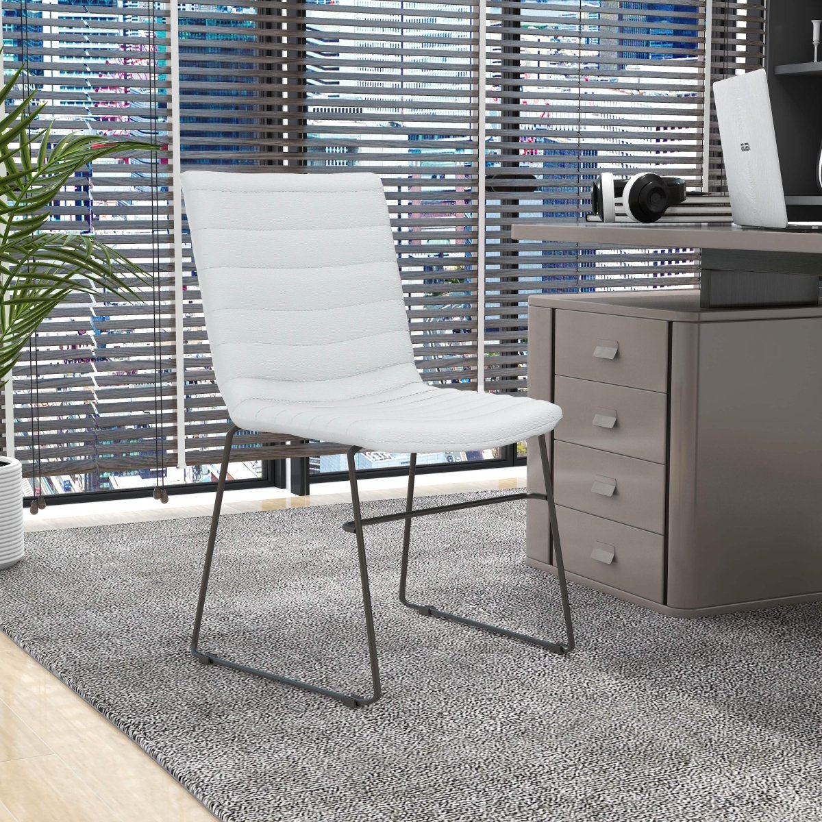Zylar Leather/Polyester Office Guest Chair with Powder-Coated Stainless Steel Base White Office Chair Leisuremod