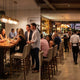 High-top seating table and bar stools in a modern restaurant