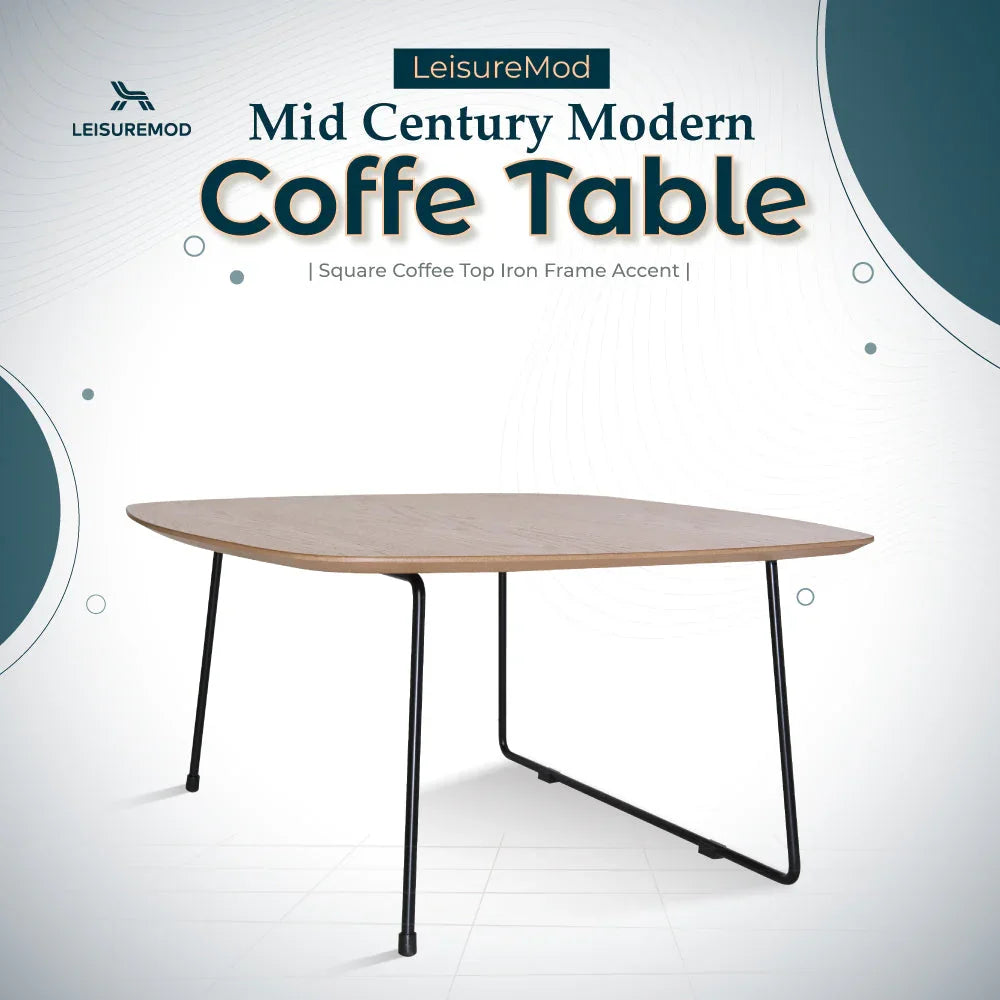 Pemborke Square Coffee Table with Oak Wood Table Top and Iron Frame - Elax Furniture