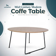 Pemborke Round Coffee Table with Oak Wood Tabletop in Iron - Elax Furniture