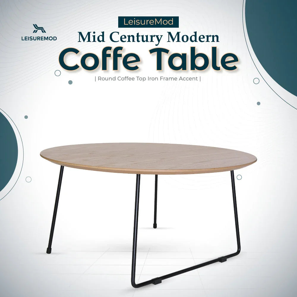 Pemborke Round Coffee Table with Oak Wood Tabletop in Iron - Elax Furniture