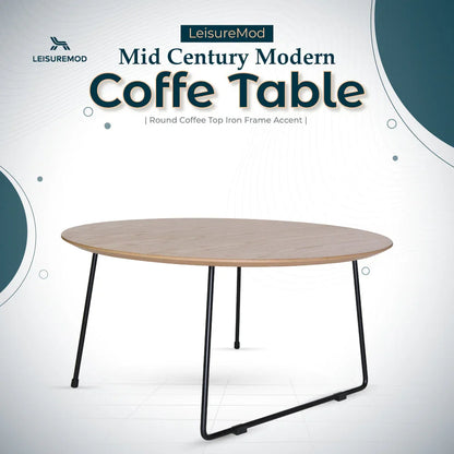 Pemborke Round Coffee Table with Oak Wood Tabletop in Iron - Elax Furniture