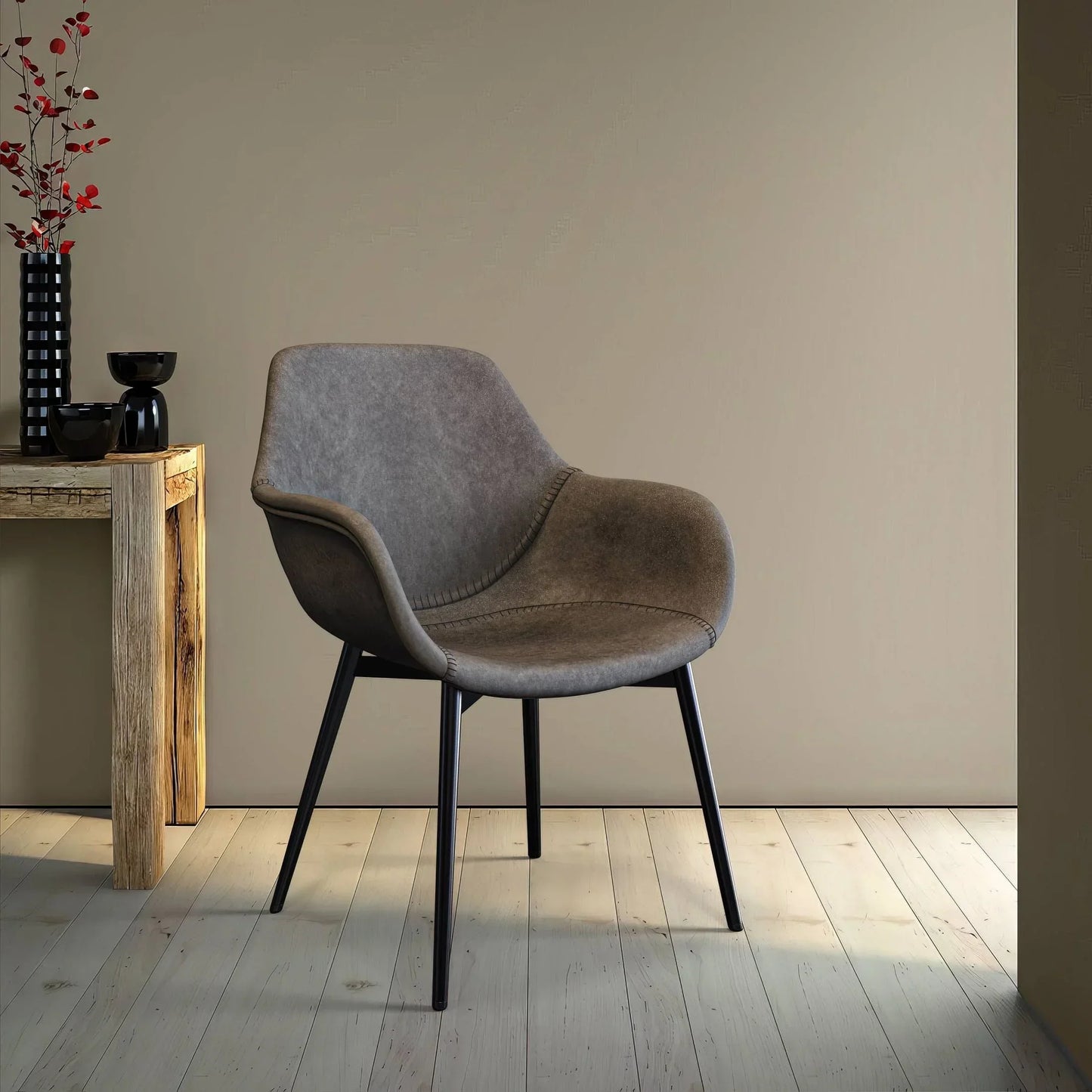 Markley Modern Leather Dining Arm Chair With Metal Legs Set of 2 - Elax Furniture