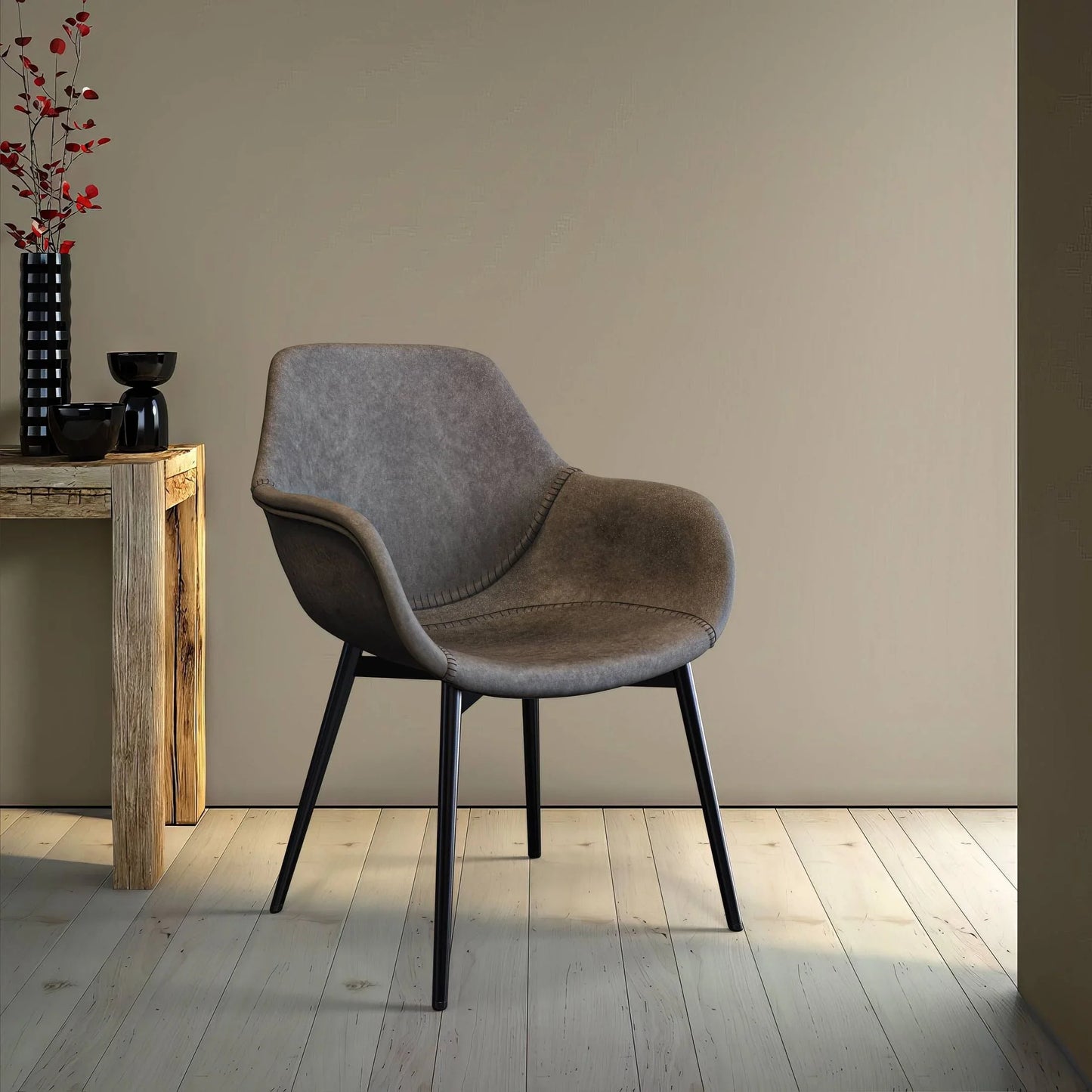 Markley Modern Leather Dining Arm Chair With Metal Legs Set of 4 - Elax Furniture