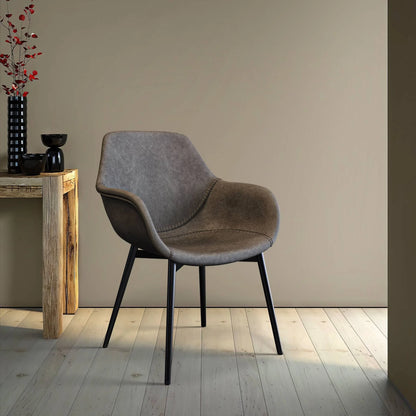Markley Modern Leather Dining Arm Chair With Metal Legs Set of 4 - Elax Furniture
