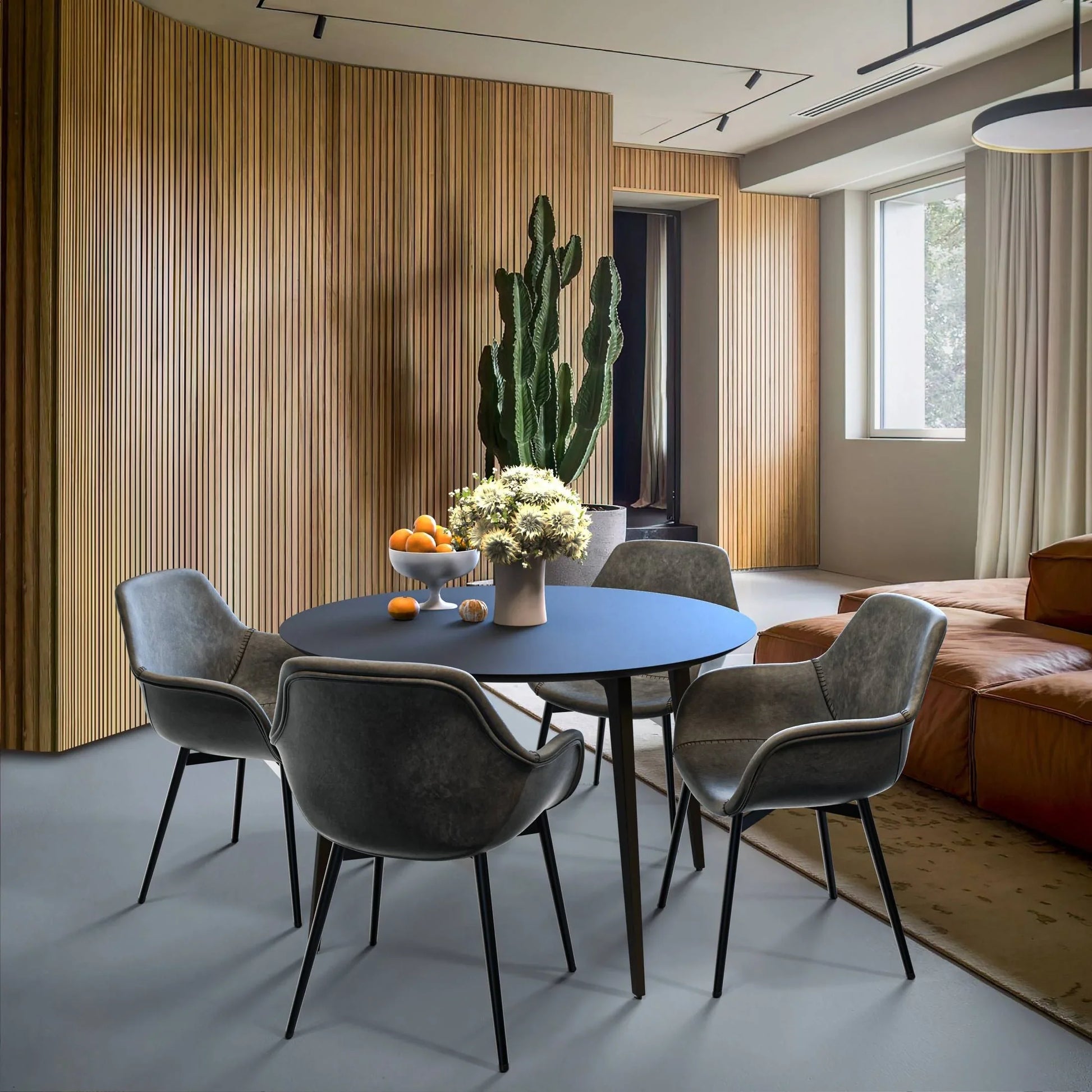 Markley Modern Leather Dining Arm Chair With Metal Legs Set of 4 - Elax Furniture