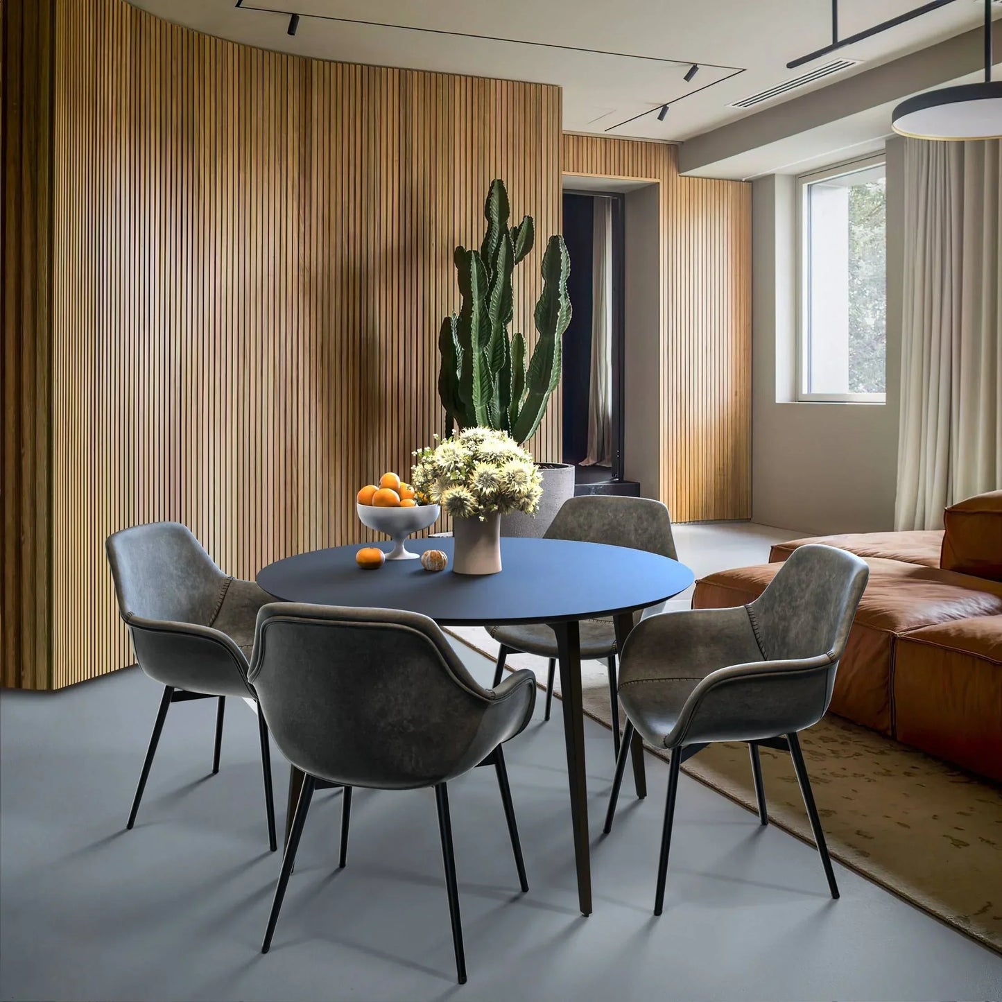 Markley Modern Leather Dining Arm Chair With Metal Legs Set of 2 - Elax Furniture