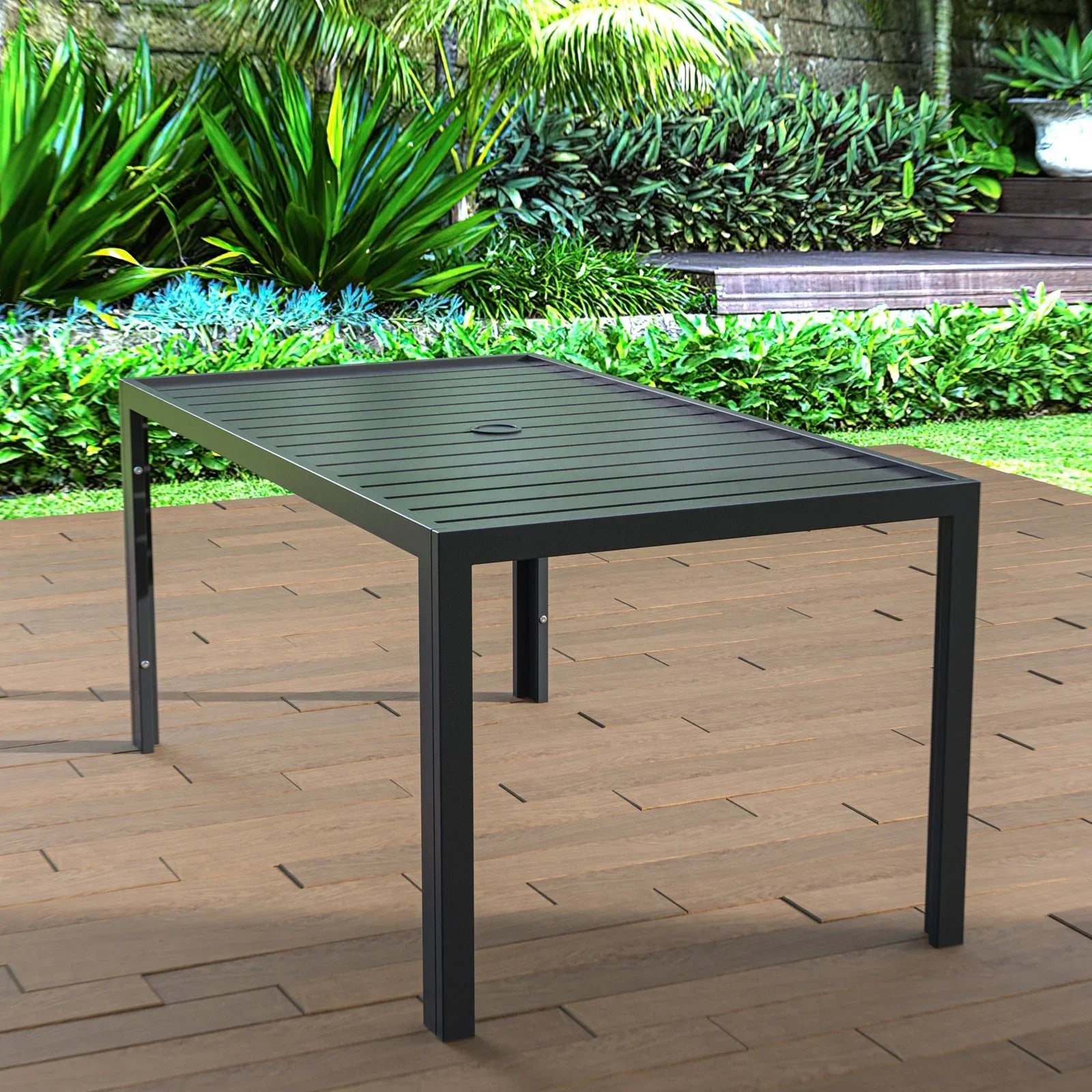 Chelsea Mid-Century Modern 63" & 87" Rectangular Outdoor Dining Table, Black Aluminum - Elax Furniture