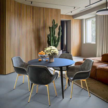 Markley Modern Leather Dining Arm Chair With Gold Metal Legs Set of 4 - Elax Furniture