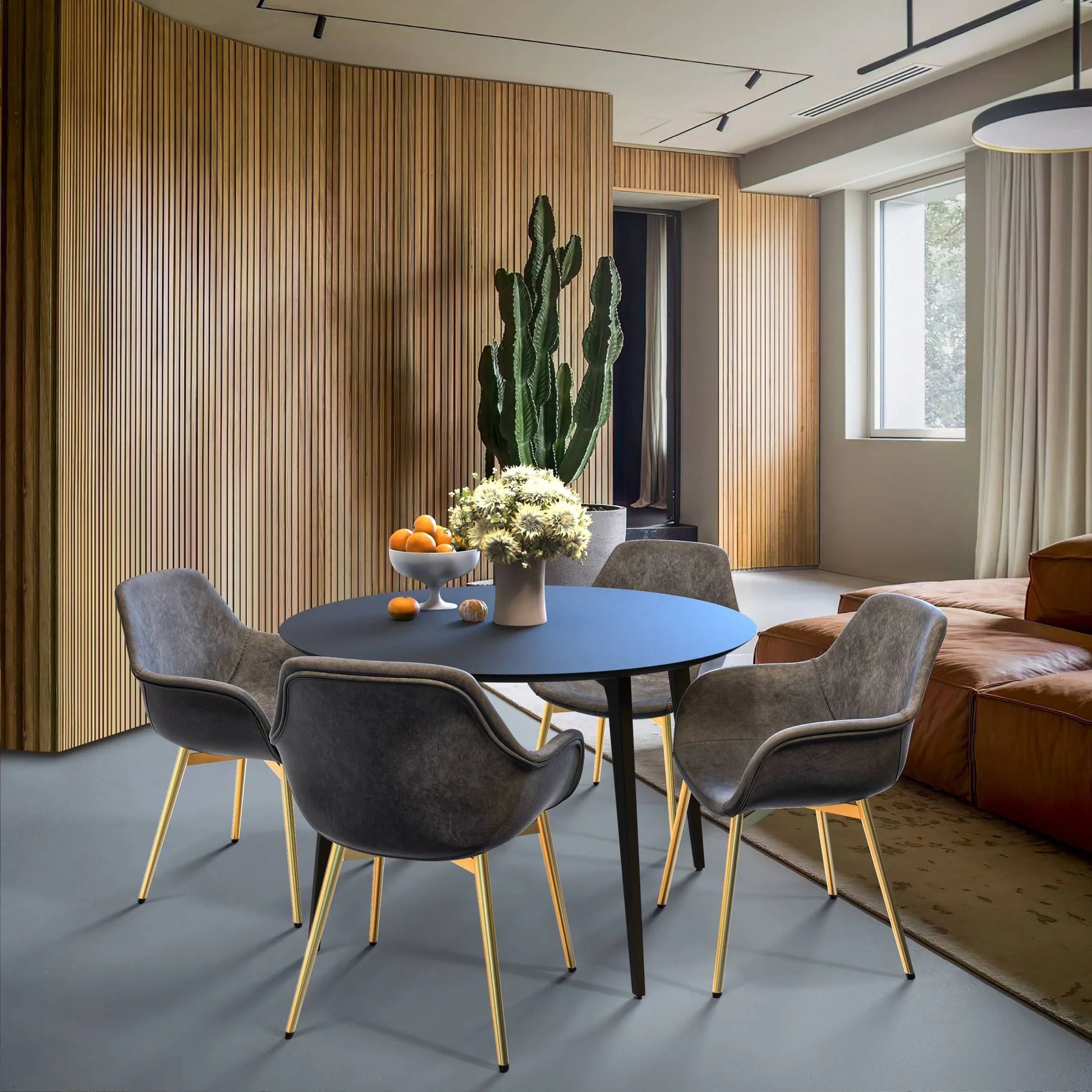 Markley Modern Leather Dining Arm Chair With Gold Metal Legs Set of 2 - Elax Furniture