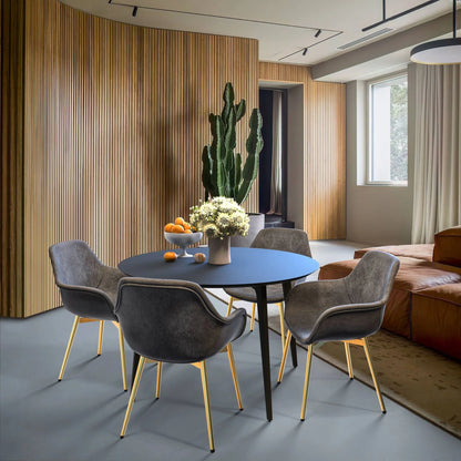 Markley Modern Leather Dining Arm Chair With Gold Metal Legs Set of 2 - Elax Furniture