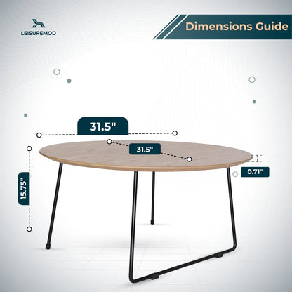 Pemborke Round Coffee Table with Oak Wood Tabletop in Iron - Elax Furniture