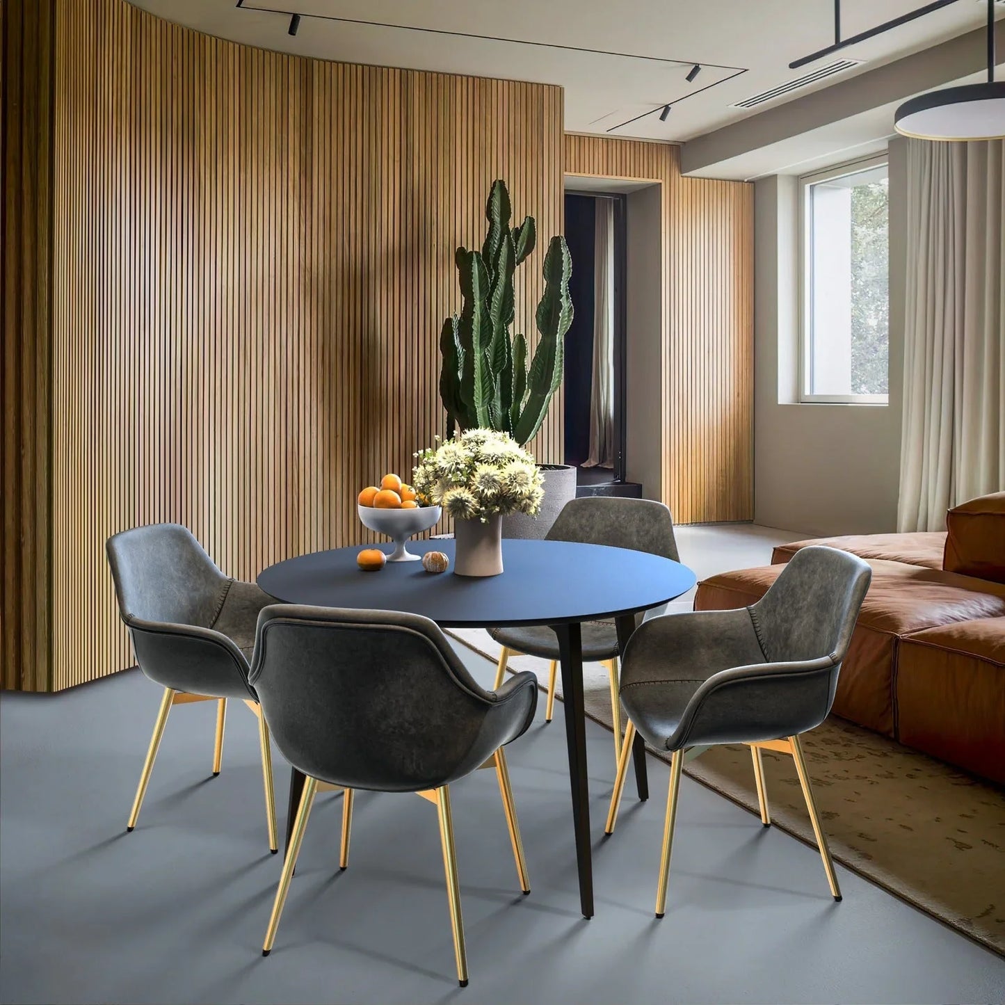 Markley Modern Leather Dining Arm Chair With Gold Metal Legs Set of 2 - Elax Furniture