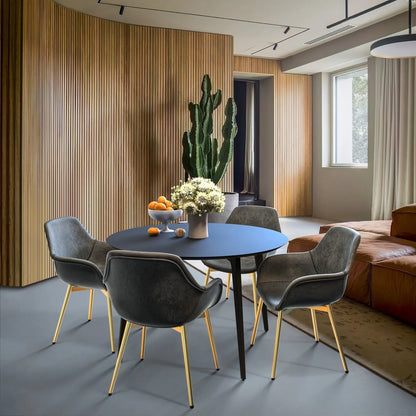 Markley Modern Leather Dining Arm Chair With Gold Metal Legs Set of 2 - Elax Furniture