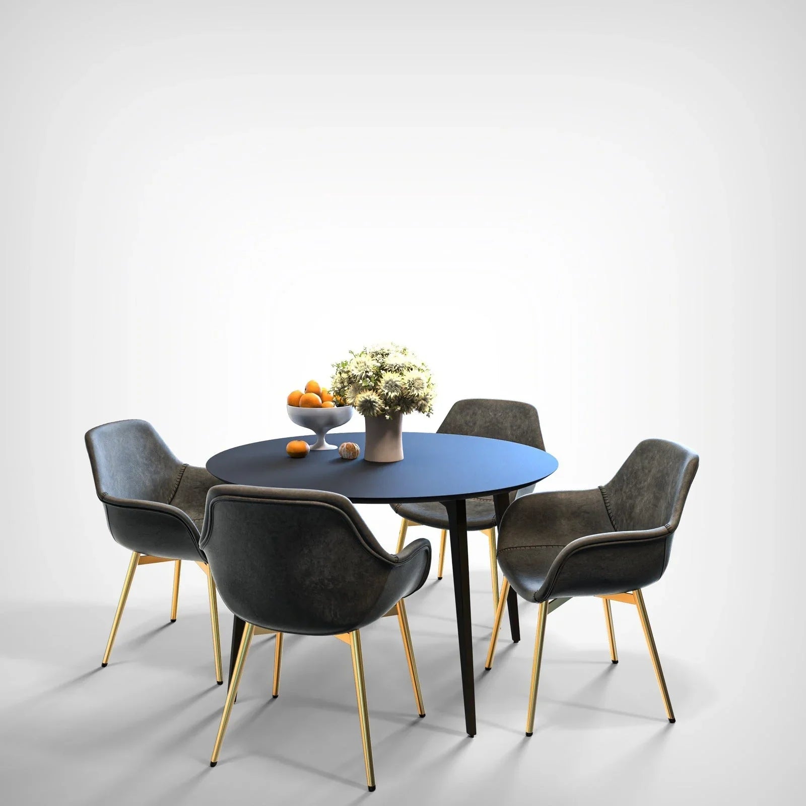 Markley Modern Leather Dining Arm Chair With Gold Metal Legs Set of 2 - Elax Furniture