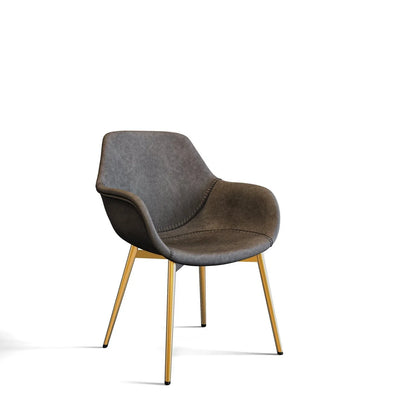 Markley Modern Leather Dining Arm Chair With Gold Metal Legs Set of 2 - Elax Furniture