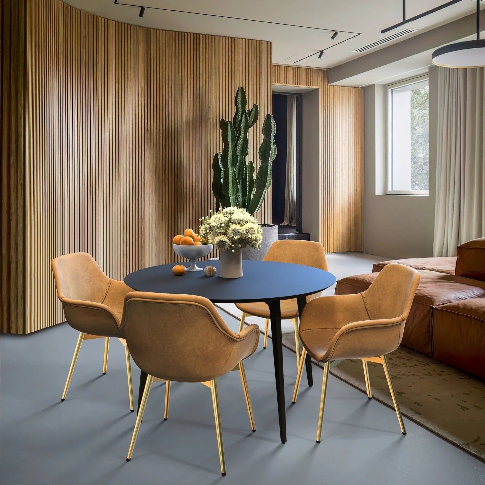 Markley Modern Leather Dining Arm Chair With Gold Metal Legs Set of 2 - Elax Furniture